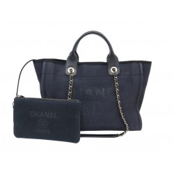 SAC A MAIN CHANEL DEAUVILLE SHOPPING PM EN TOILE NOIR POCHETTE TOTE BAG 4500€