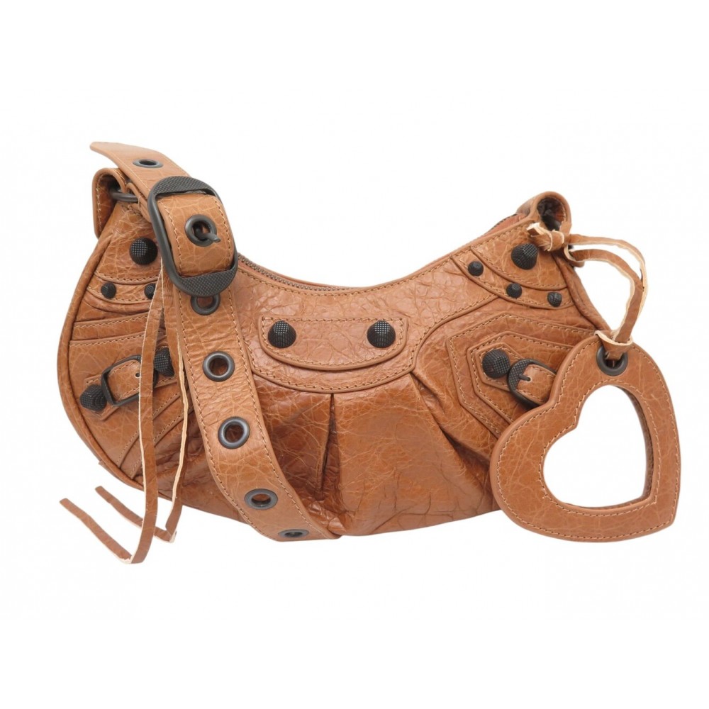 NEUF SAC A MAIN BALENCIAGA CAGOLE XS 671309 CUIR CAMEL BANDOULIERE HANDBAG 1990€