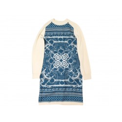 NEUF ROBE HERMES TWILLAINE EPERONS D'OR S 34 LAINE SOIE BLEU CREME DRESS 4000€