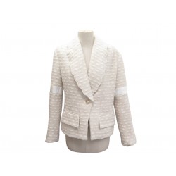 VESTE CHANEL BOUTONS LOGO CC P65277V60987 M 40 EN TWEED LAINE CREME JACKET 8900€