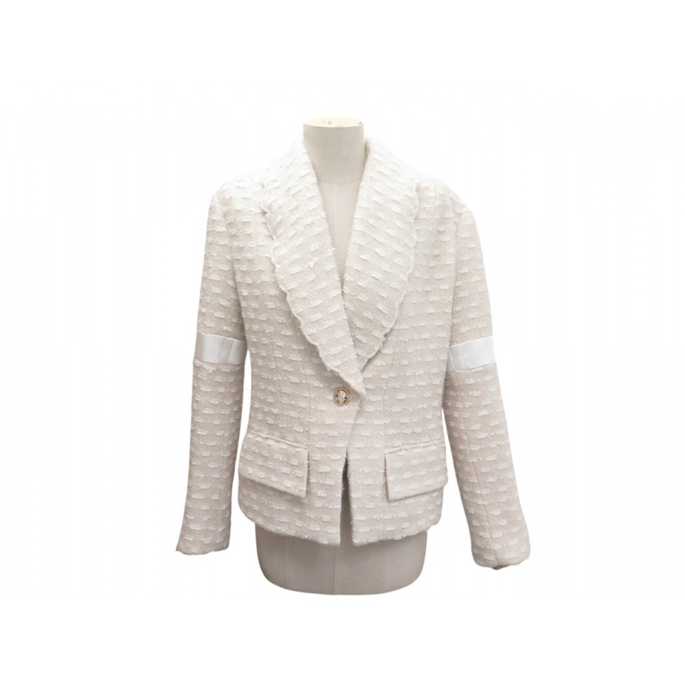 VESTE CHANEL BOUTONS LOGO CC P65277V60987 M 40 EN TWEED LAINE CREME JACKET 8900€