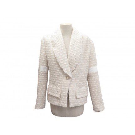 VESTE CHANEL BOUTONS LOGO CC P65277V60987 M 40 EN TWEED LAINE CREME JACKET 8900€