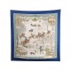 VINTAGE FOULARD HERMES L'HIVER PHILIPPE LEDOUX CARRE 90 EN SOIE BLEUE SCARF 580€