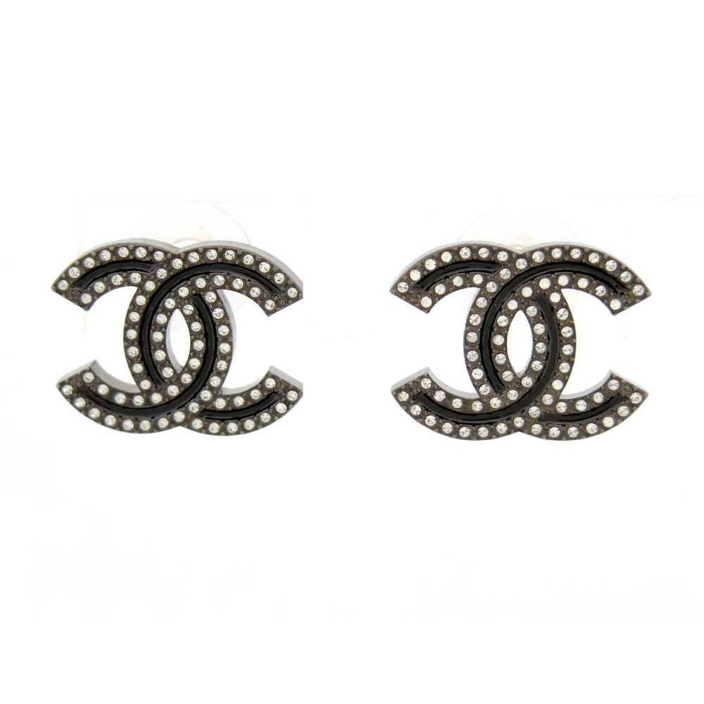 NEUF BOUCLES D'OREILLES CHANEL LOGO CC GRIS & STRASS CLOUS 2021 EARRINGS 680€
