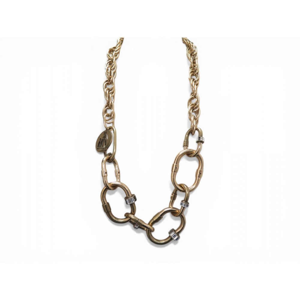 VINTAGE COLLIER LANVIN CHAINE METAL DORE ET STRASS SAUTOIR 88 CM GOLDEN NECKLACE
