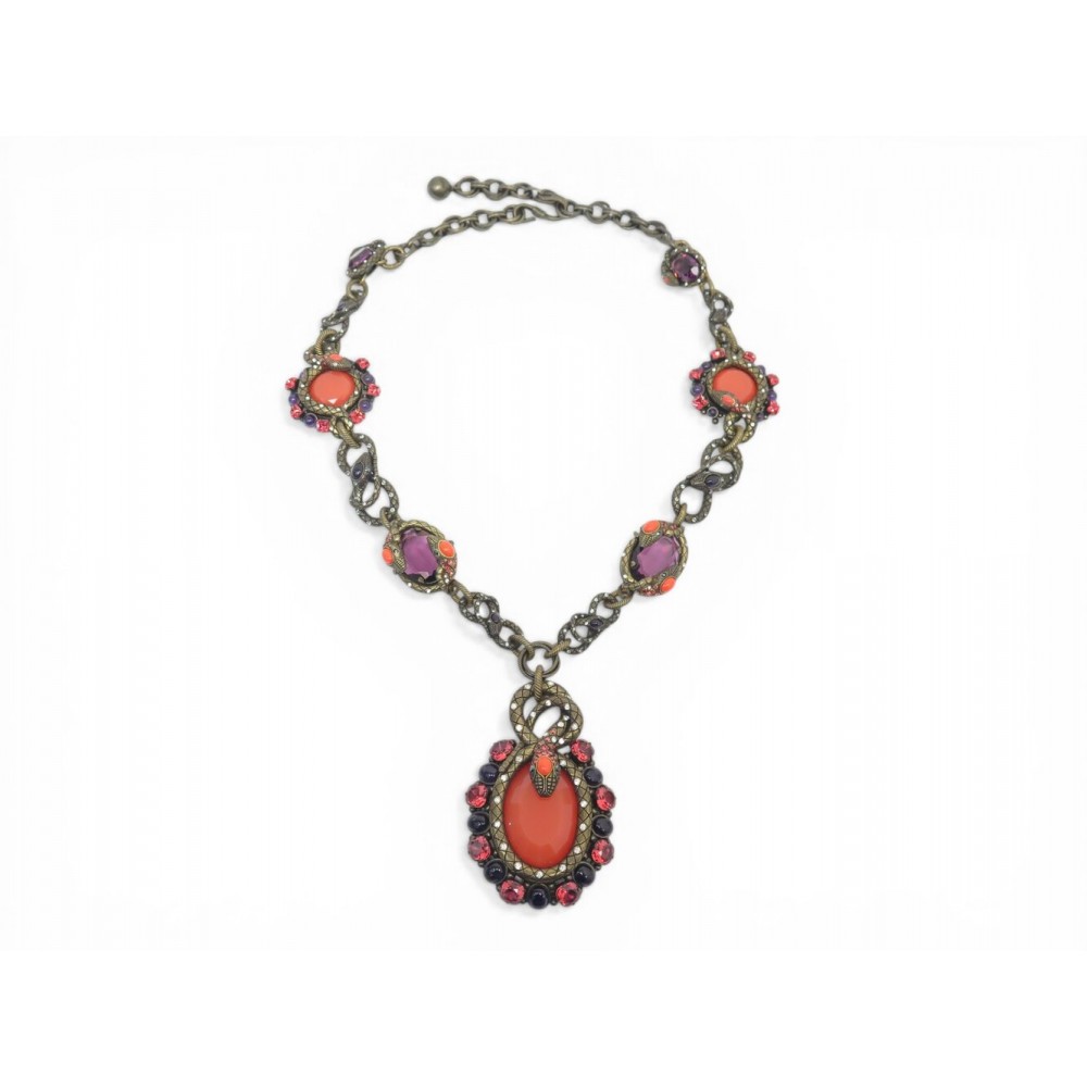 COLLIER LANVIN SAUTOIR SERPENT STRASS PIERRES MULTICOLORES 72CM METAL NECKLACE