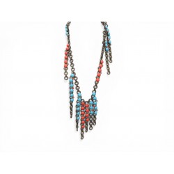 COLLIER LANVIN SAUTOIR PIERRES MULTICOLORES 105 CM EN METAL DORE BRONZE NECKLACE