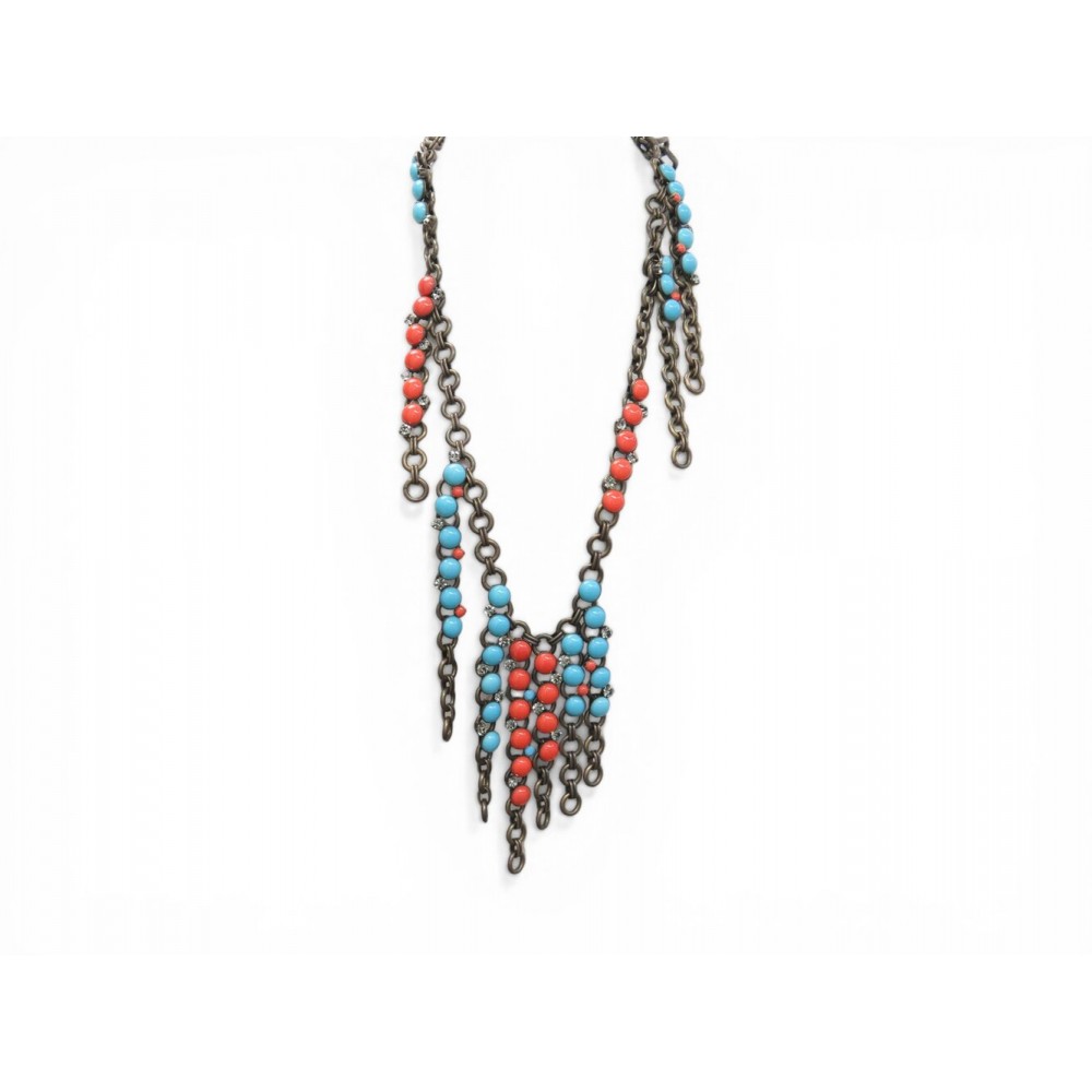 COLLIER LANVIN SAUTOIR PIERRES MULTICOLORES 105 CM EN METAL DORE BRONZE NECKLACE