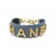 BRACELET CHANEL LOGO AB3354 METAL DORE & DENIM BLEU 15.5CM BLUE JEAN BANGLE 720€