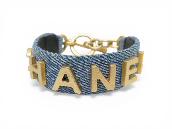 bracelet chanel logo ab3354 metal dore denim bleu