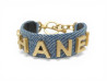 bracelet chanel logo ab3354 metal dore denim bleu