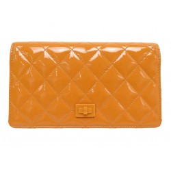 PORTEFEUILLE CHANEL BOY CUIR MATELASSE VERNI ORANGE PORTE MONNAIE WALLET 1450€
