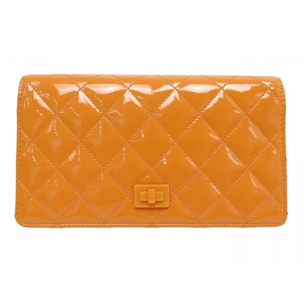PORTEFEUILLE CHANEL BOY CUIR MATELASSE VERNI ORANGE PORTE MONNAIE WALLET 1450€