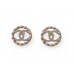 NEUF BOUCLES D OREILLES CHANEL LOGO CC STRASS ABA208 PUCES DORE EARRINGS