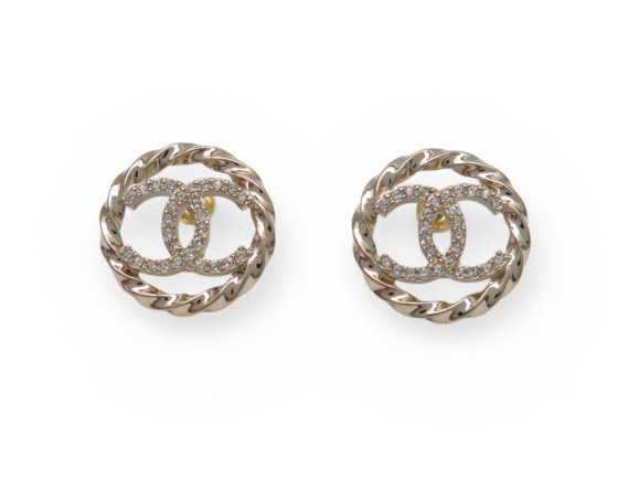 boucles d oreilles chanel logo cc strass aba208