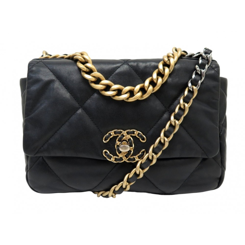 SAC A MAIN CHANEL 19 AS1160 EN CUIR NOIR LOGO CC BANDOULIERE BAG PURSE 6650€
