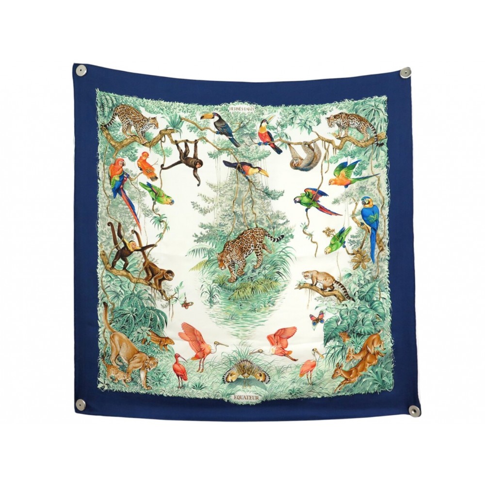 FOULARD HERMES EQUATEUR ROBERT DALLET SOIE BLEUE CARRE 90 BLUE SILK SCARF 580€