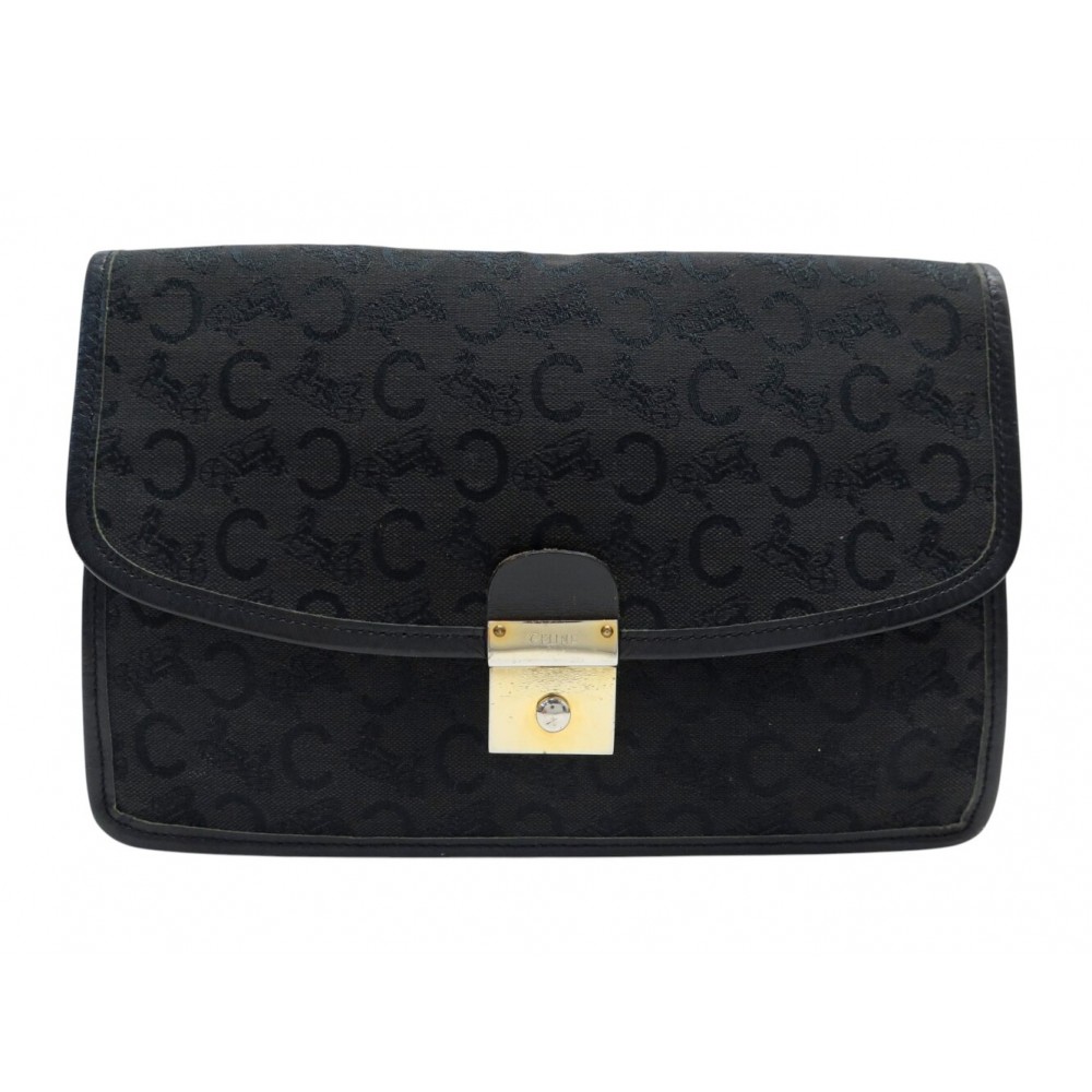 VINTAGE SAC POCHETTE A MAIN CELINE EN TOILE MONOGRAMMEE NOIR POUCH CLUTCH 1000€
