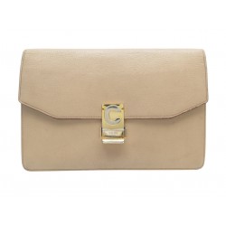VINTAGE SAC POCHETTE A MAIN CELINE C CLASSIQUE EN CUIR BEIGE POUCH CLUTCH 1000€