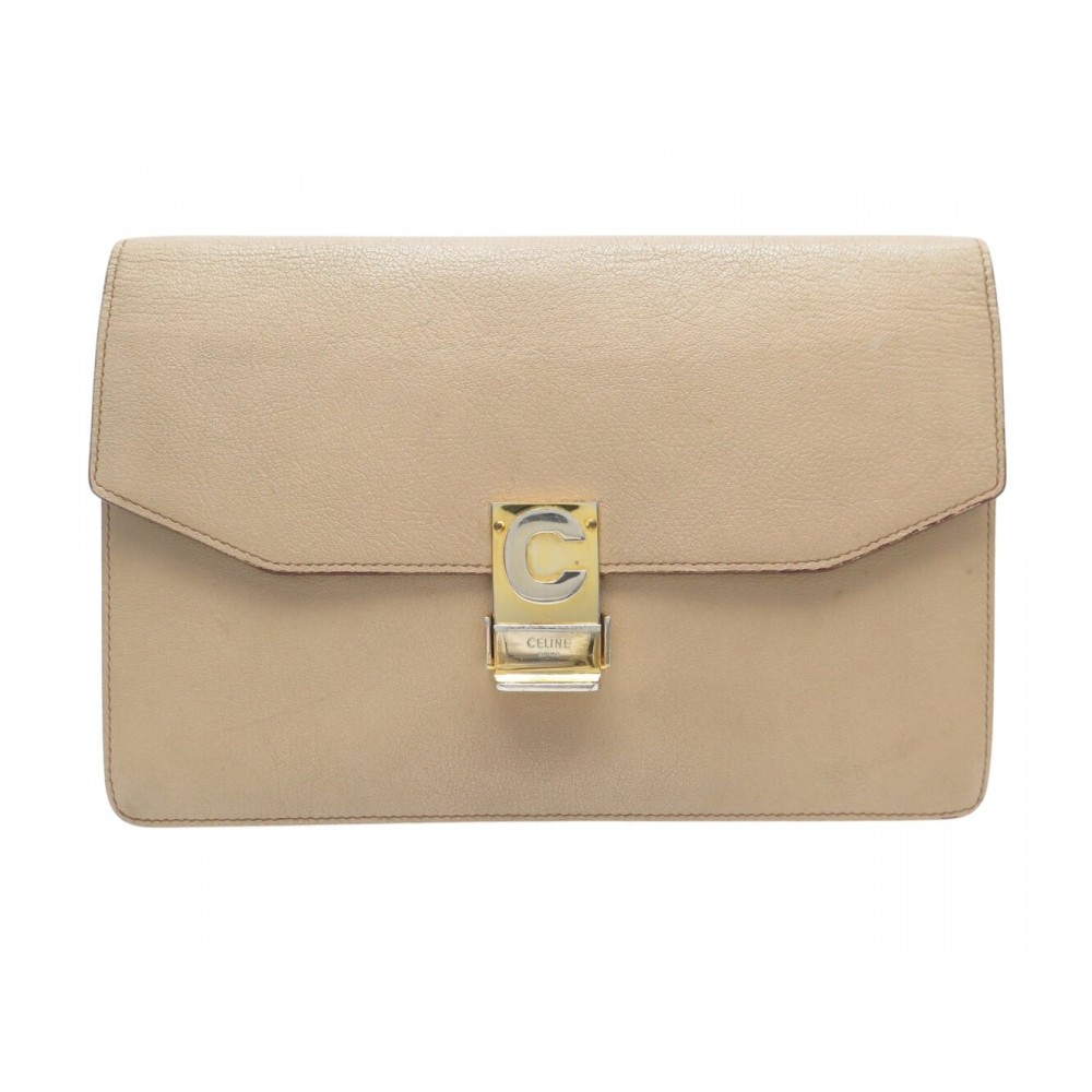 VINTAGE SAC POCHETTE A MAIN CELINE C CLASSIQUE EN CUIR BEIGE POUCH CLUTCH 1000€