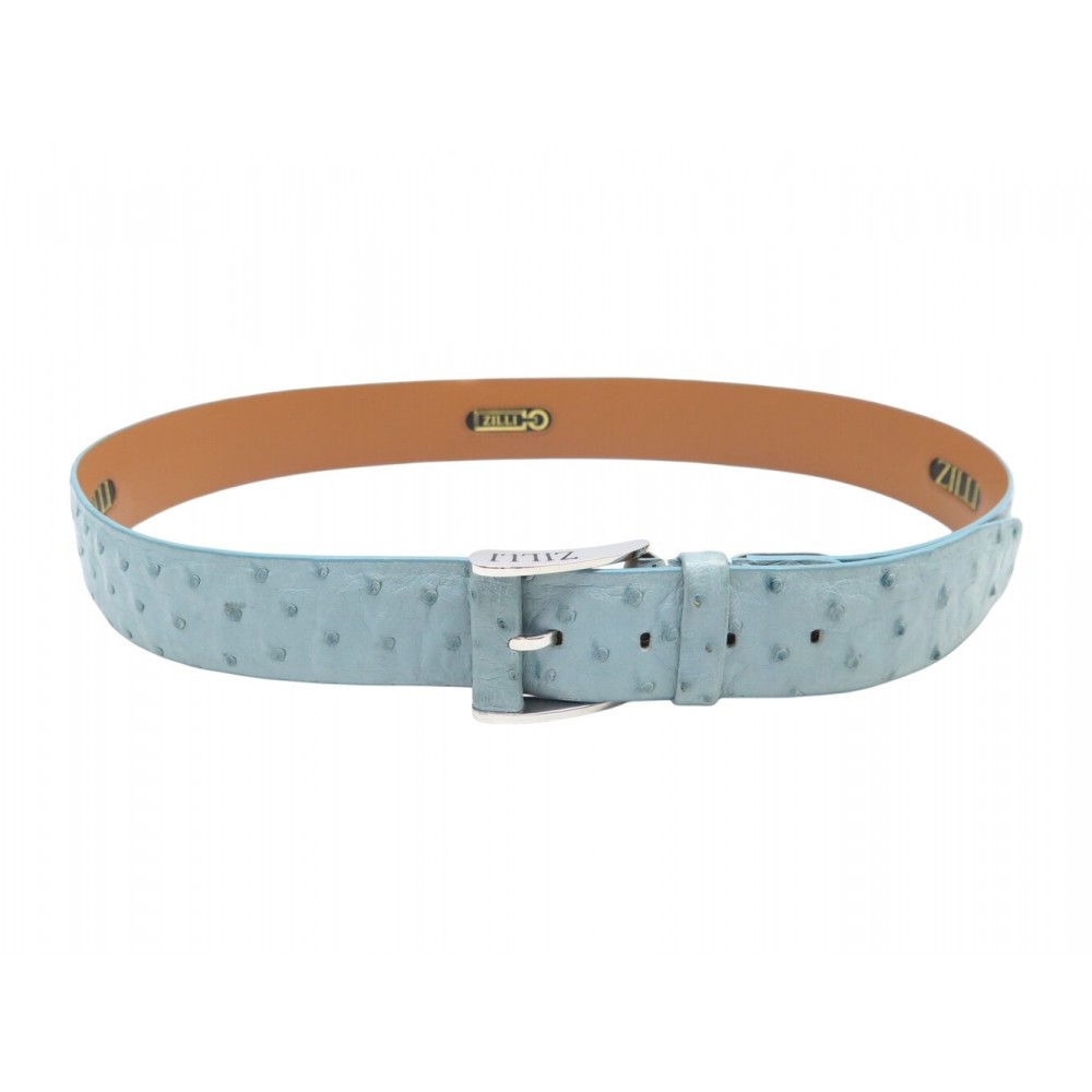 NEUF CEINTURE ZILLI EN CUIR D'AUTRUCHE BLEU T110 BOUCLE ACIER OSTRICH BELT 1180€