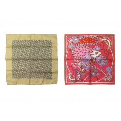 LOT 2 FOULARDS HERMES GAVROCHE LE SACRE DE L'HIVER + FORMES GEOMETRIQUES 650€