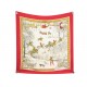 VINTAGE FOULARD HERMES L'HIVER PHILIPPE LEDOUX CARRE 90 EN SOIE ROUGE SCARF 580€
