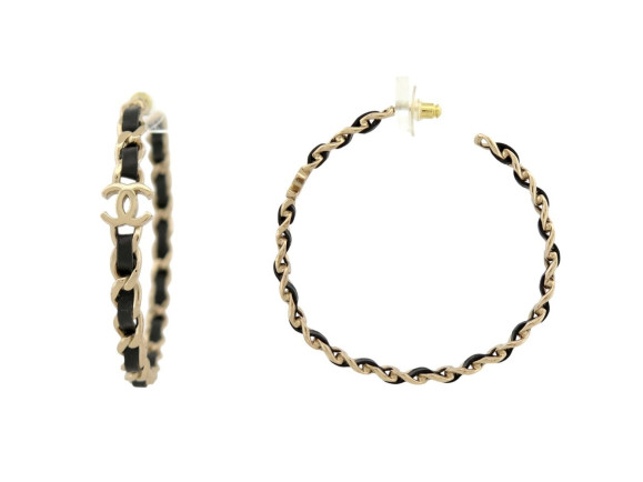 boucles d'oreilles creoles chanel logo cc cuir