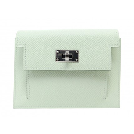 NEUF PORTEFEUILLE HERMES KELLY POCKET COMPACT CUIR EPSOM VERT FIZZ WALLET 2360€
