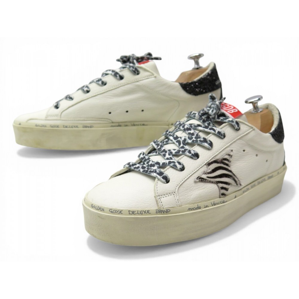NEUF CHAUSSURES GOLDEN GOOSE HI STAR 41 BASKETS CUIR BLANC SNEAKERS SHOES 530€