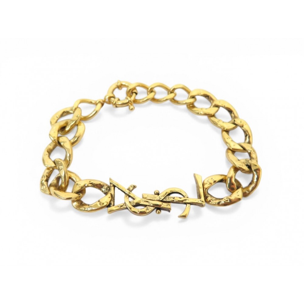 BRACELET YVES SAINT LAURENT CASSANDRE 851103 GOURMETTE METAL DORE BANGLE 550€