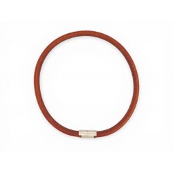 NEUF COLLIER HERMES RAS DU COU EN ACIER BROSSE CORDON CUIR CHOKER NECKLACE 370€