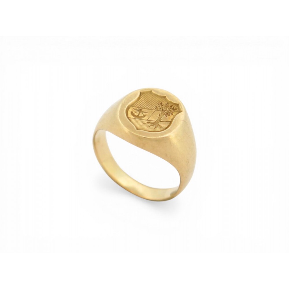 BAGUE CHEVALIERE DE PETIT DOIGT ARMOIRIE T44 OR JAUNE 18K 5.98GR GOLD PINKY RING