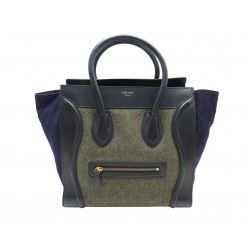 SAC A MAIN CELINE LUGGAGE MEDIUM CUIR DAIM FLANEL NOIR BLEU VERT HAND BAG 2600€