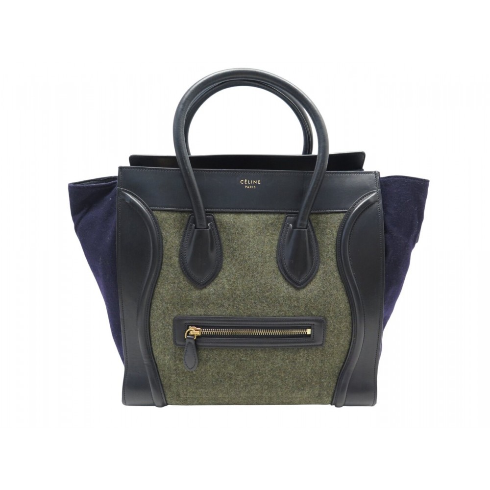 SAC A MAIN CELINE LUGGAGE MEDIUM CUIR DAIM FLANEL NOIR BLEU VERT HAND BAG 2600€
