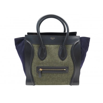 SAC A MAIN CELINE LUGGAGE MEDIUM CUIR DAIM FLANEL NOIR BLEU VERT HAND BAG 2600€