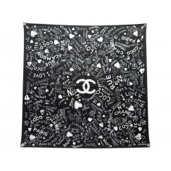 NEUF FOULARD CHANEL TWILL LOVE COCO LOGO CC CAMELIA CARRE 90 EN SOIE SCARF 530€