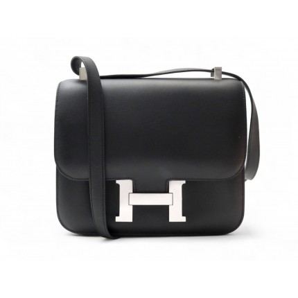 SAC A MAIN HERMES CONSTANCE 24 EN CUIR SWIFT NOIR PALLADIE 2015 BANDOULIERE BAG