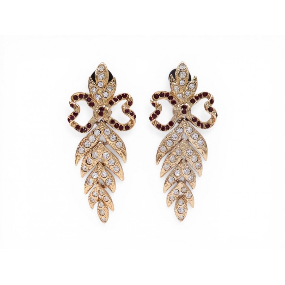 NEUF VINTAGE BOUCLES D'OREILLES YVES SAINT LAURENT NOEUD STRASS PIERRES EARRINGS