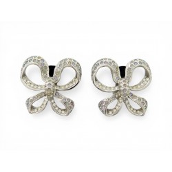 NEUF VINTAGE BOUCLES D'OREILLES YVES SAINT LAURENT NOEUD ARGENTE STRASS EARRINGS