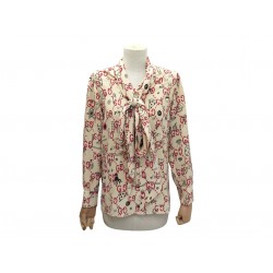 CHEMISE GUCCI GHOST BLOUSE COL LAVALLIERE IMPRIME GG SOIE 40 M SILK SHIRT 1240€