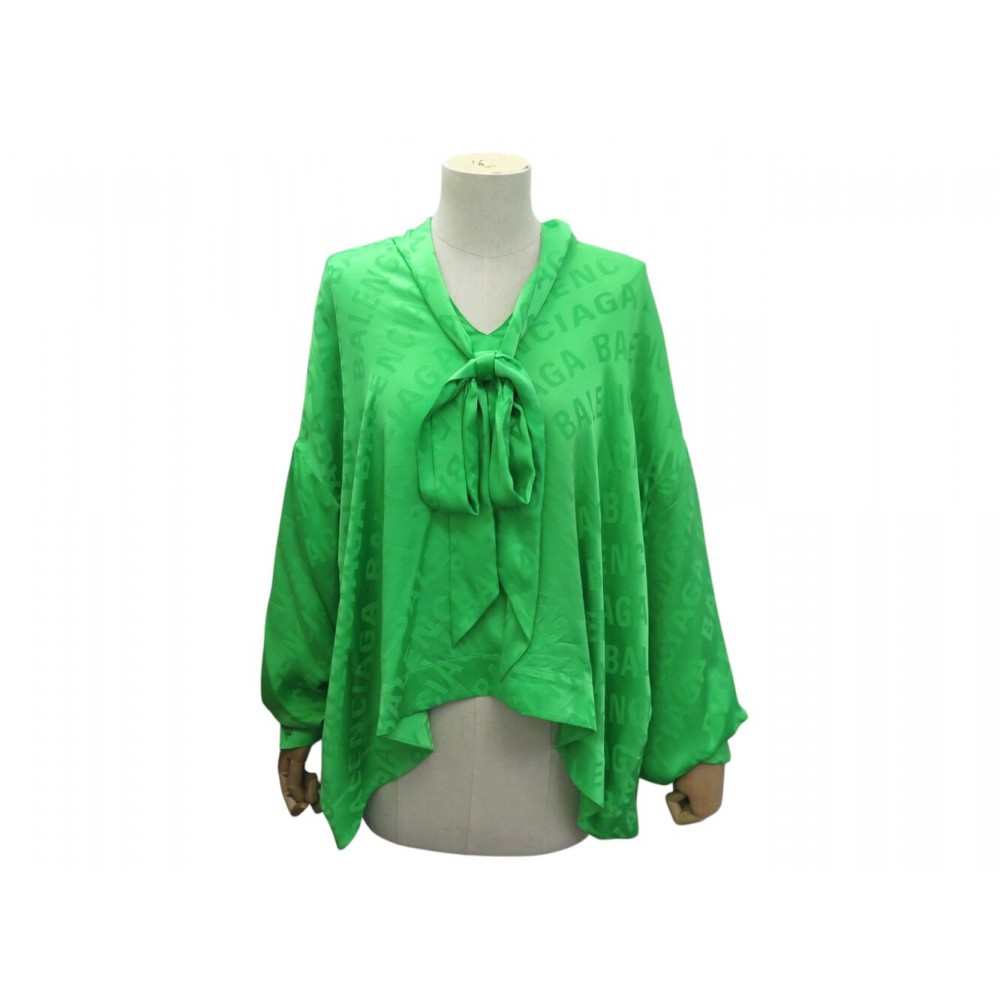 CHEMISE BALENCIAGA 595072 BLOUSE COL LAVALLIERE LOGO SOIE 36 38 S M SHIRT 1690€