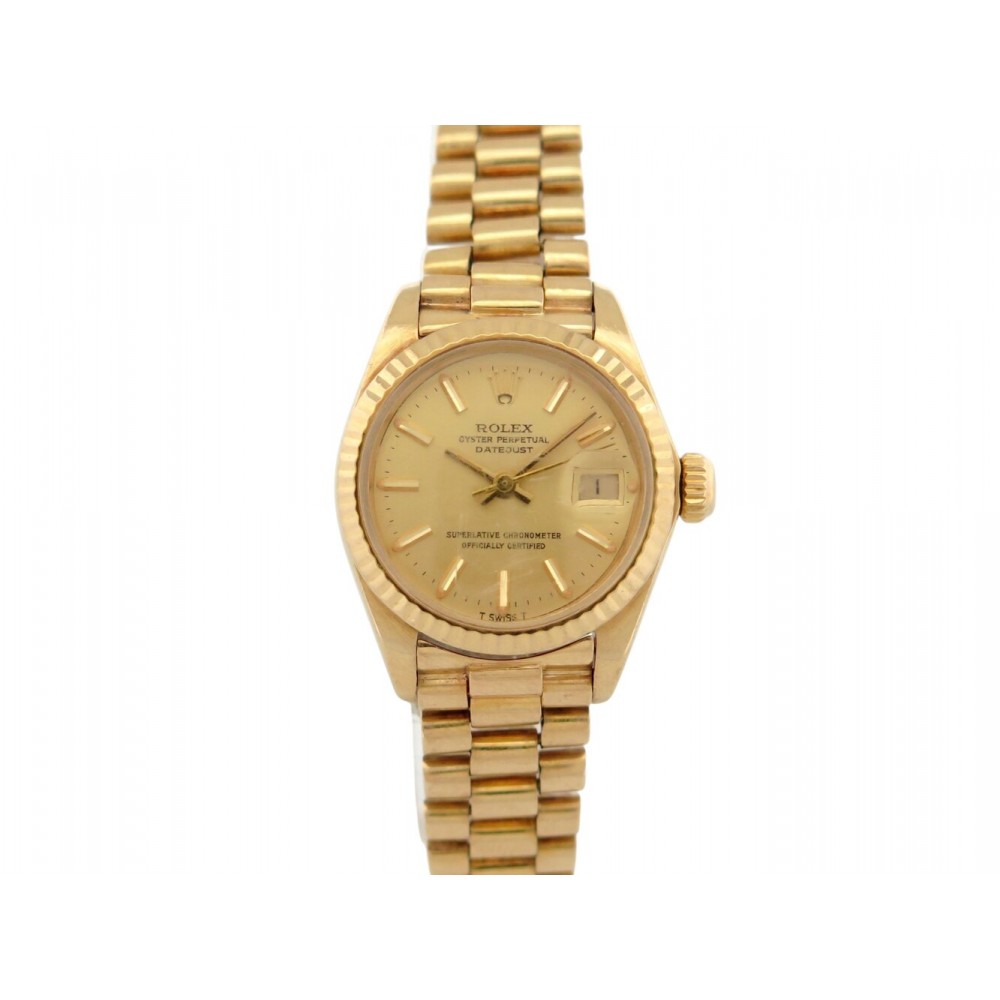 VINTAGE MONTRE ROLEX OYSTER PERPETUAL DATEJUST LADY 6917 OR JAUNE 18K AUTO WATCH