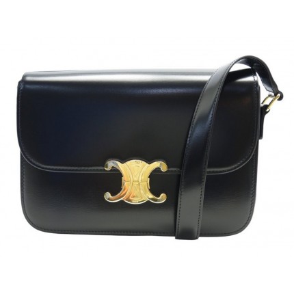 NEUF SAC A MAIN CELINE TRIOMPHE 187363 CUIR NOIR BANDOULIERE BLACK PURSE 3600€