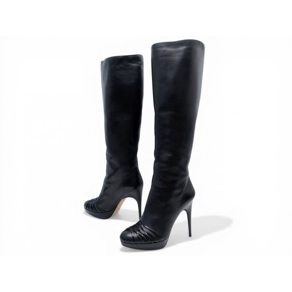 BOTTES A TALONS CHRISTIAN DIOR KARENINE CUIR NOIR 37 + BOITE POCHON BOOTS 1490€