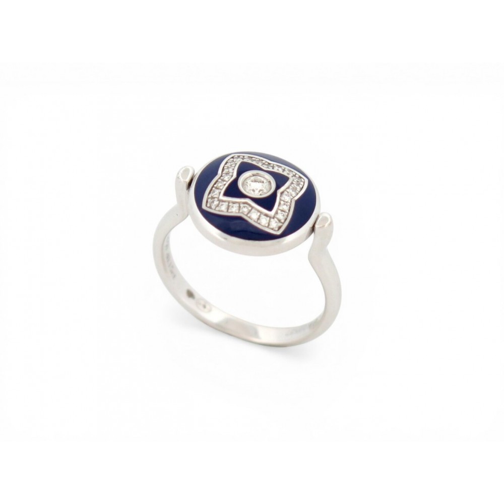 BAGUE DE BEERS LOTUS ENCHANTE T53 EN OR BLANC 18K EMAIL BLEU DIAMANTS RING 2550€