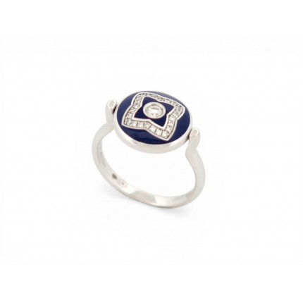 BAGUE DE BEERS LOTUS ENCHANTE T53 EN OR BLANC 18K EMAIL BLEU DIAMANTS RING 2550€