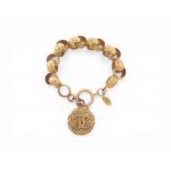 VINTAGE BRACELET CHANEL ANNEAUX CORDAGE LOGO CC VICTOIRE DE CASTELLANE 1990 DORE
