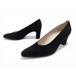 VINTAGE CHAUSSURES CHANEL ESCARPINS LOGO CC 1823 38.5 EN DAIM NOIR SHOES 1190€