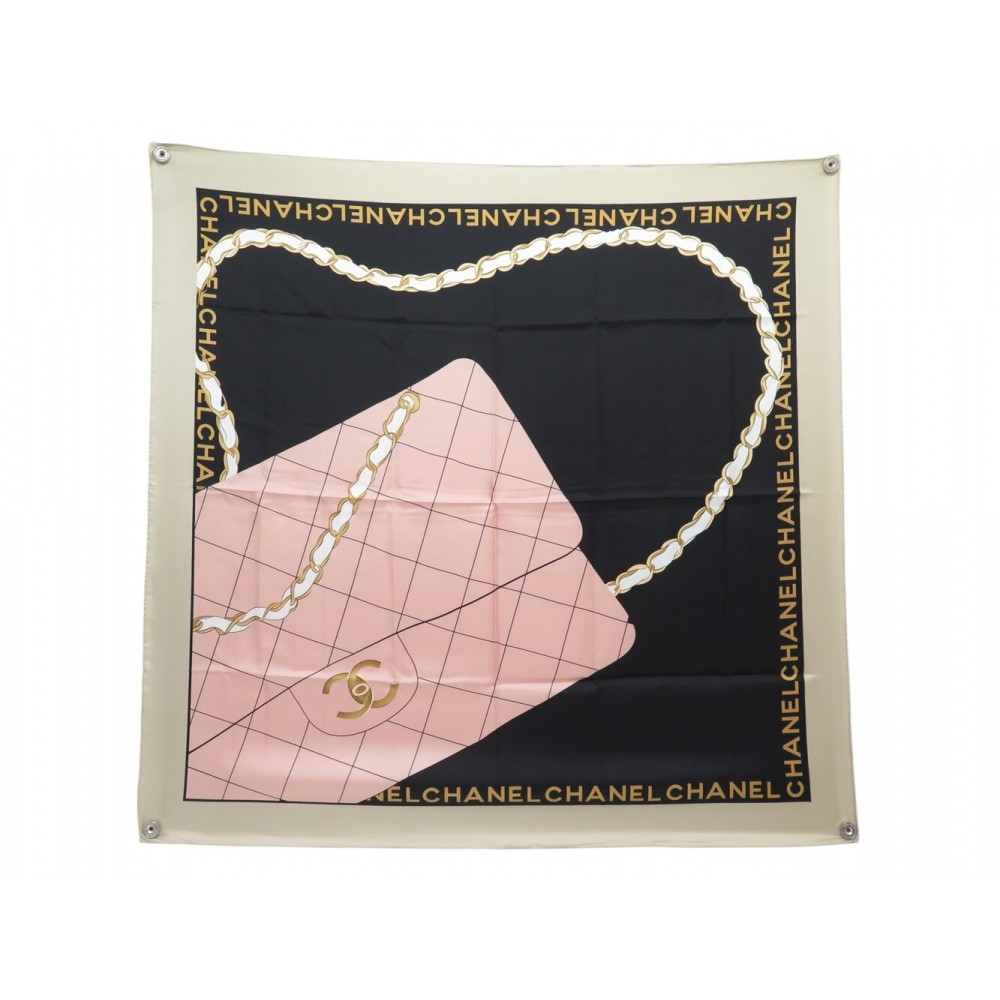 NEUF FOULARD CHANEL SAC TIMELESS CHAINE LOGO CC CARRE 90 TWILL SOIE SCARF 530€